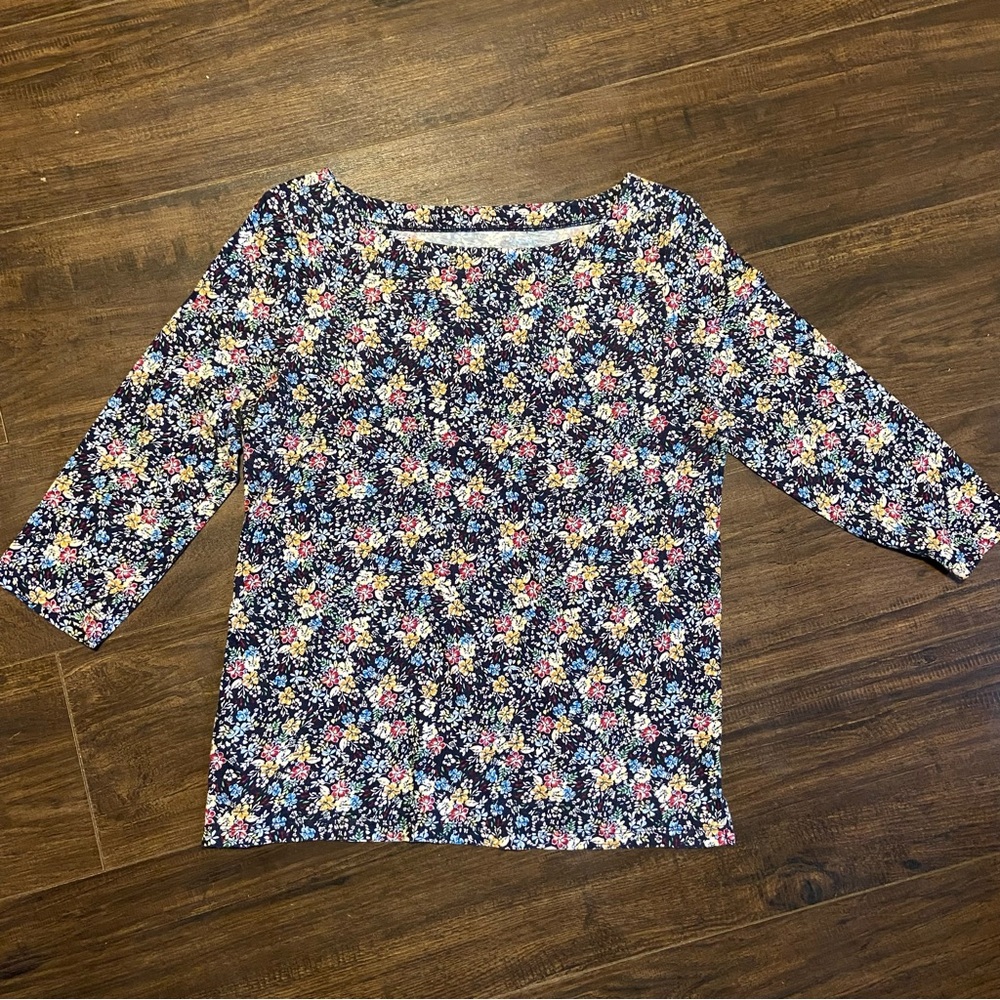 Loft Navy Blue Floral Print Top